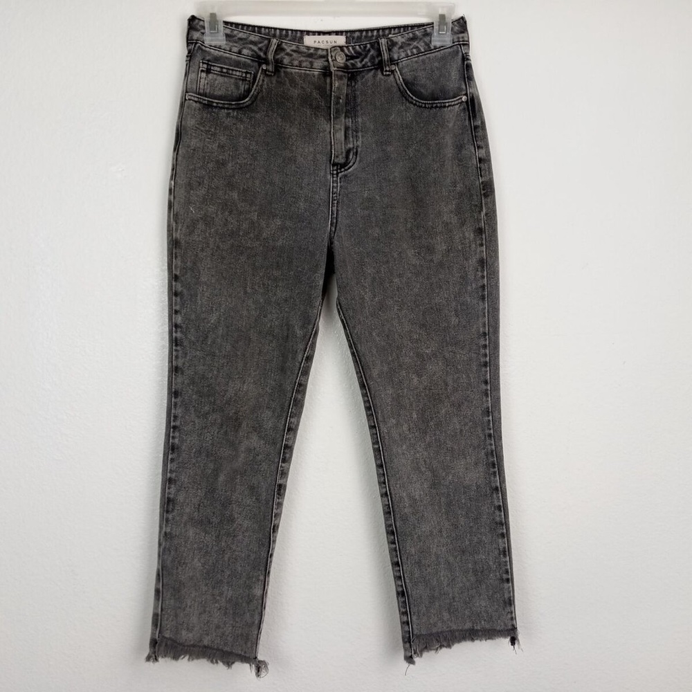 PacSun Mom Jeans Black Acid Wash High Rise Denim Raw Hem